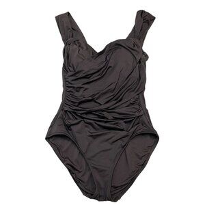 Badgley Mischka Swimsuit Women 4 Brown Ruched Crossover Bodice One Piece Neutral